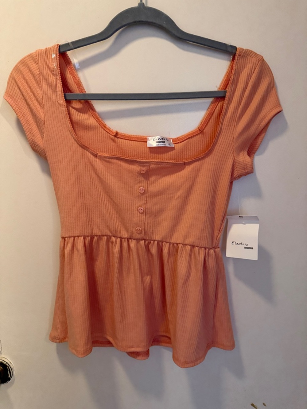 Electric Family Peach Ribbed Peplum Tee